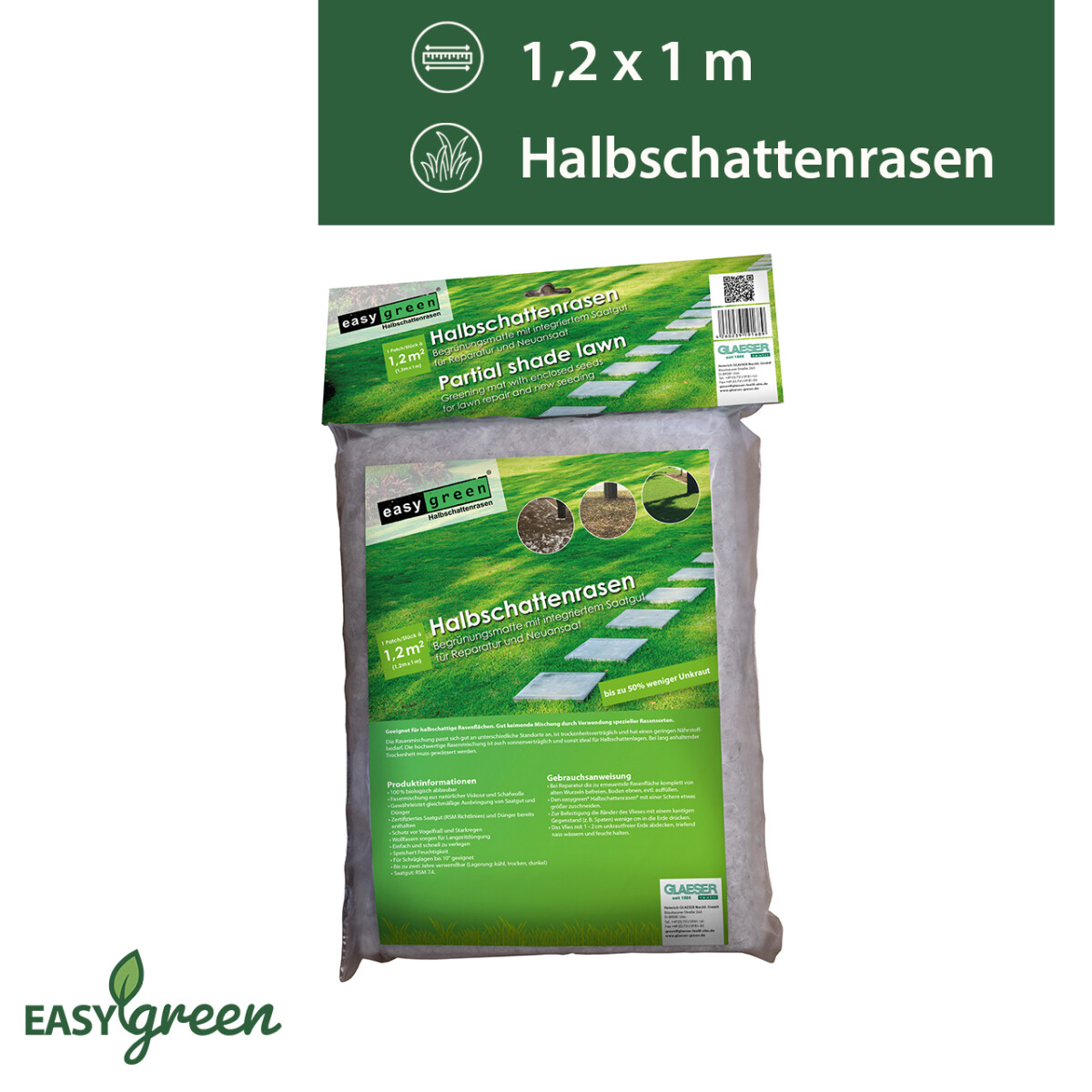easygreen® Halbschattenrasen Patch 1,2m²