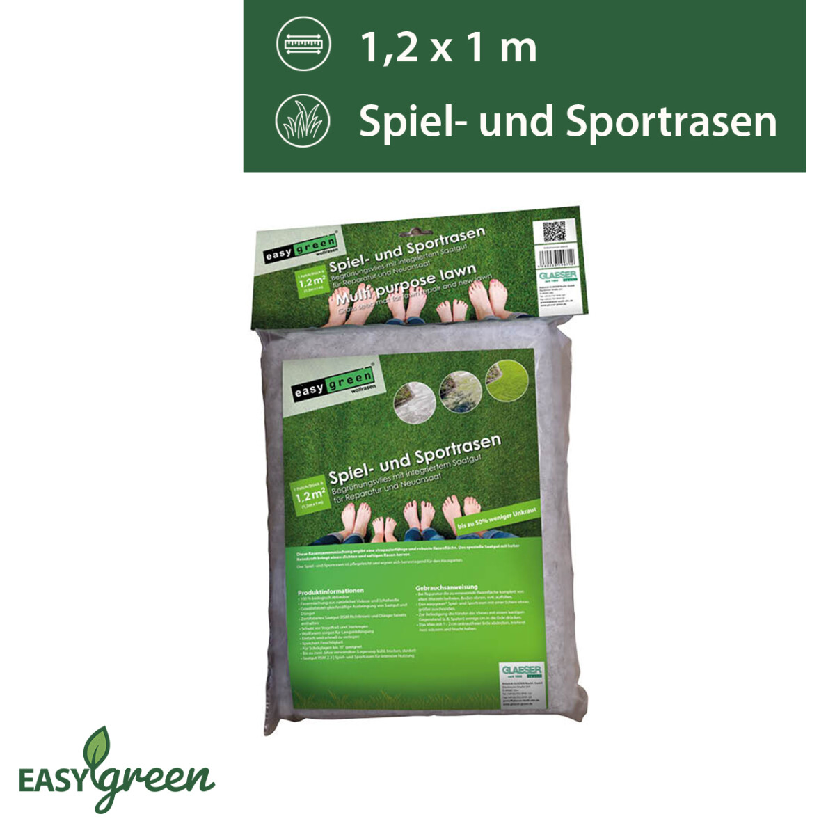 easygreen® Wollrasen® Spiel- und Sportrasen Patch 1,