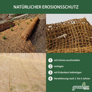 greentex® plasă din fibră de cocos 700g/m² | 1m x 50m | saltea pentru taluzuri | saltea de mal | saltea antierozională