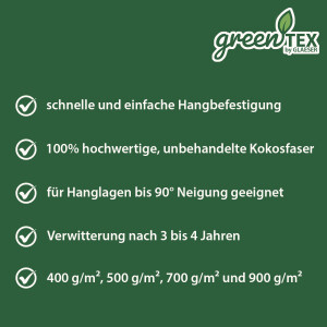 greentex® plasă din fibră de cocos 700g/m² | 1m x 50m | saltea pentru taluzuri | saltea de mal | saltea antierozională