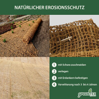 greentex® plasă din fibră de cocos 700g/m² | 1m x 50m | saltea pentru taluzuri | saltea de mal | saltea antierozională