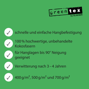 greentex® Kokosgewebe 400g/m² | 1m x 5m | Böschungsmatte | Ufermatte | Erosionsschutzmatte